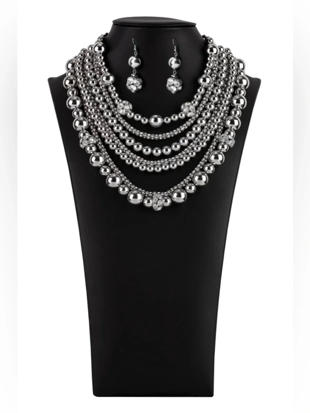 Multi-Strand Silver Statement Necklace & Earrings - Picture 5 of 5